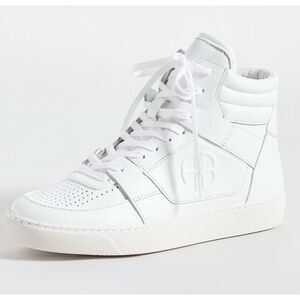 New Anine Bing Hayden High Top Leather Sneakers in White Size:8